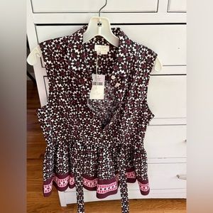 Kate Spade - live colorfully floral tile peplum top rambling rose deep cocoa